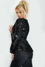 【KAREN MILLEN】メタリック ジャカード テーラード ミディ Black Sequined Ready to Wear Blazer M52083 | Jovani