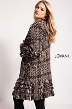 Back view of Jovani M54805 multi-colored coat highlighting textured design