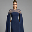 Beaded high neck sheath navy dress