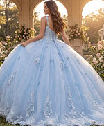 Lace-up back blue ball gown