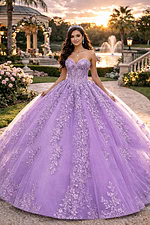 Lavender strapless corset ball gown with beaded embroidery