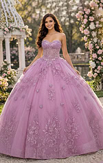 Pink corset ball gown with floral embroidery and full princess skirt