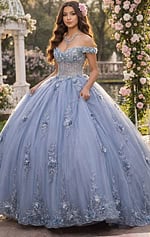 Blue floral appliqué quinceañera dress