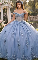 Sparkly blue princess gown outdoors