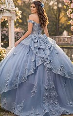 Lace-up corset blue tulle gown