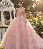 Blush off-shoulder ball gown