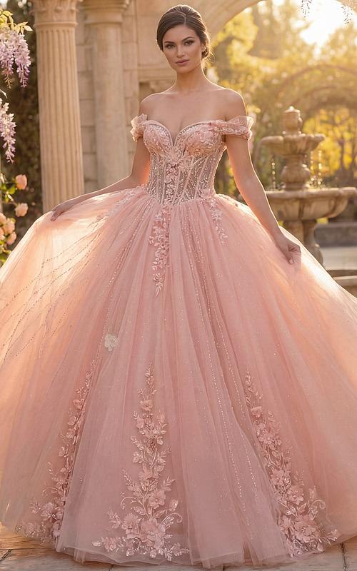 Glitter tulle pink ball gown