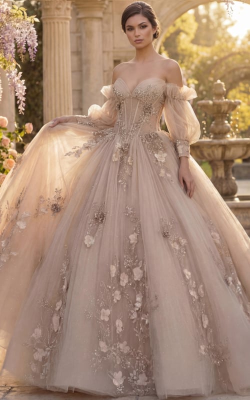 Nude corset tulle ball gown