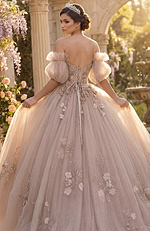 Beaded floral appliqué ball gown