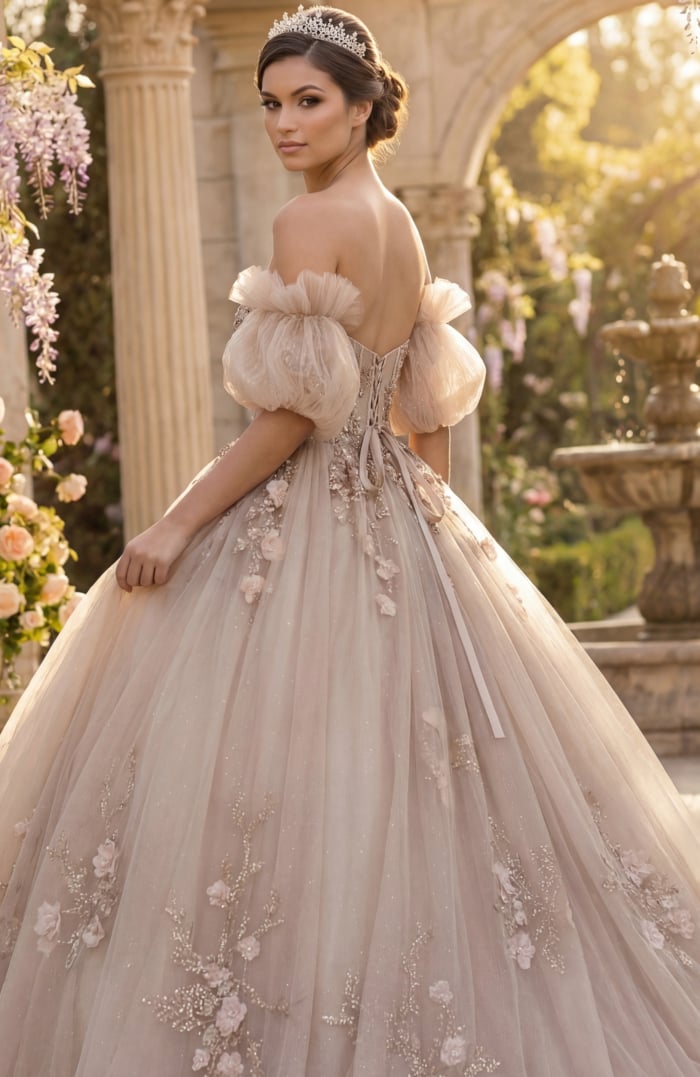 Puff sleeve off-shoulder ball gown