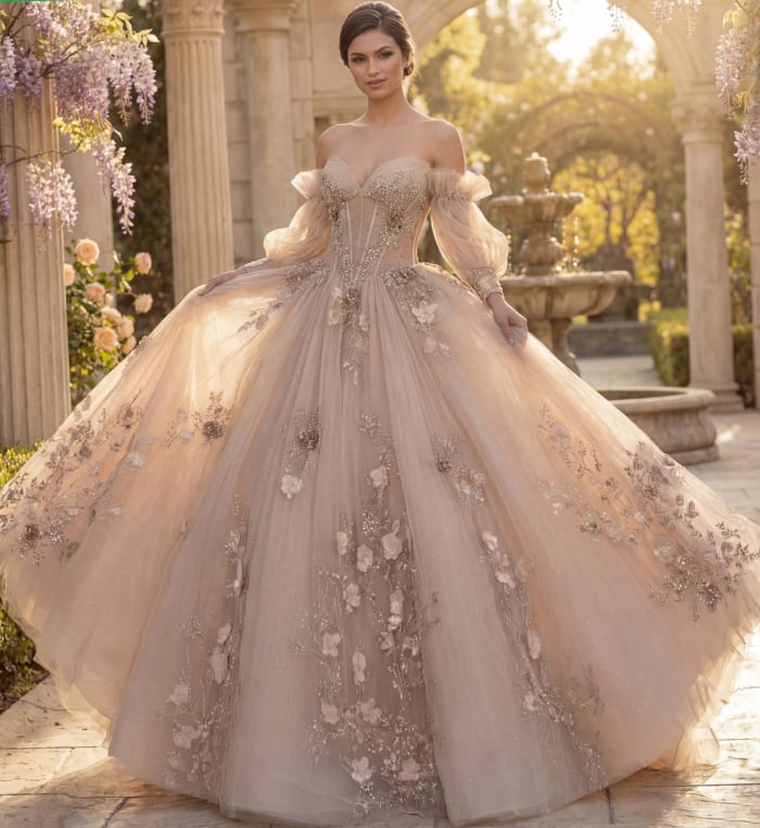 3D floral tulle princess gown