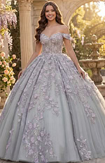 3D lilac floral tulle ball gown
