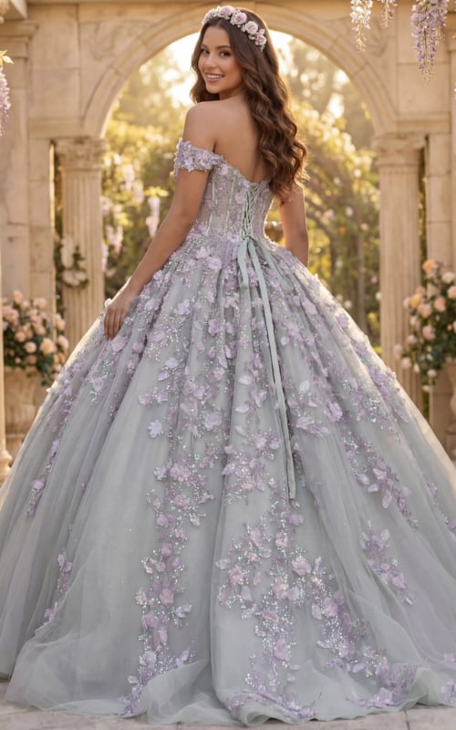 Lace-up back floral ball gown
