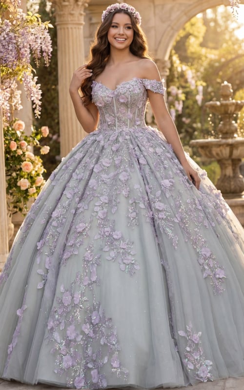 Glitter tulle embroidered ball gown