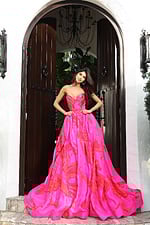 Strapless pink printed ball gown