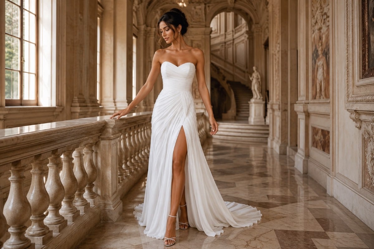 Elegant A-line bridal gown editorial look