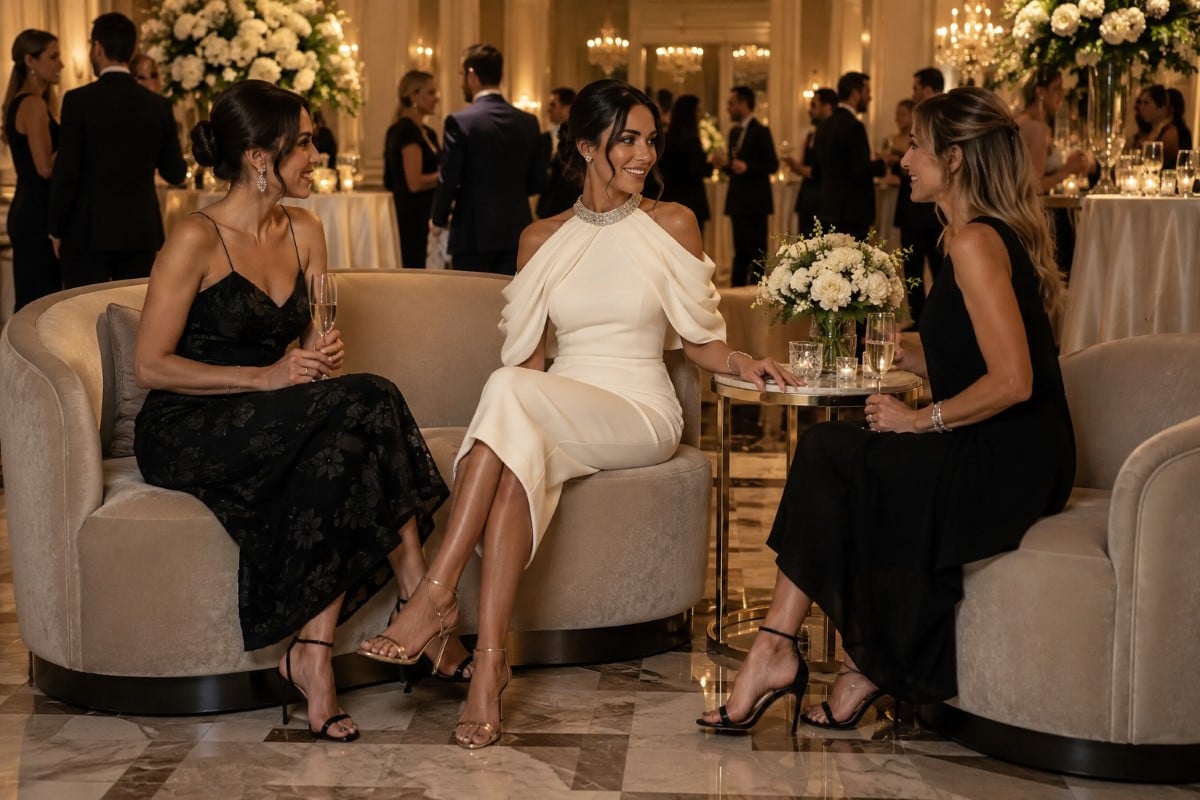 Adult bat mitzvah guest in ivory midi dress