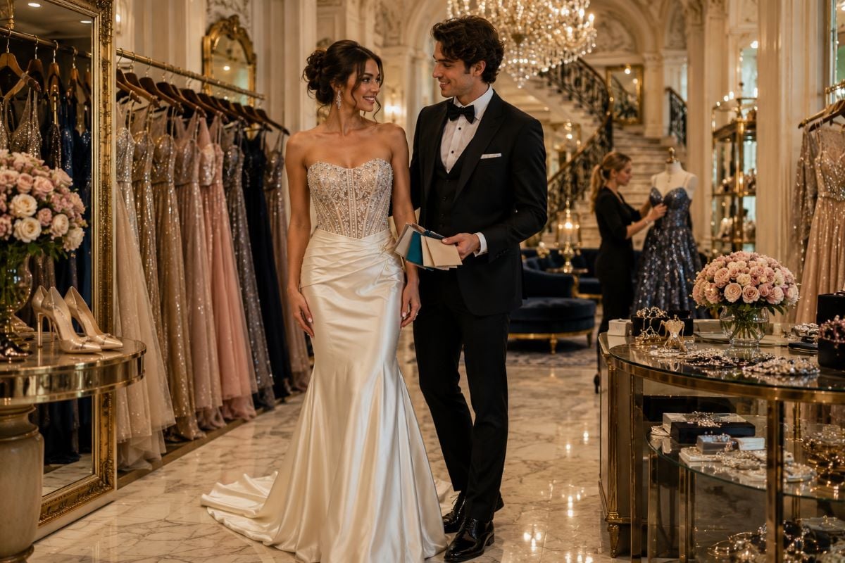 Luxury prom boutique editorial evening gown