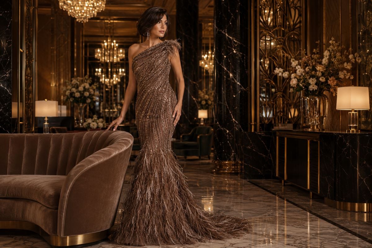 Allover beaded mermaid mother gown