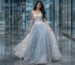 Strapless corset ball gown with silver embellished tulle overlay