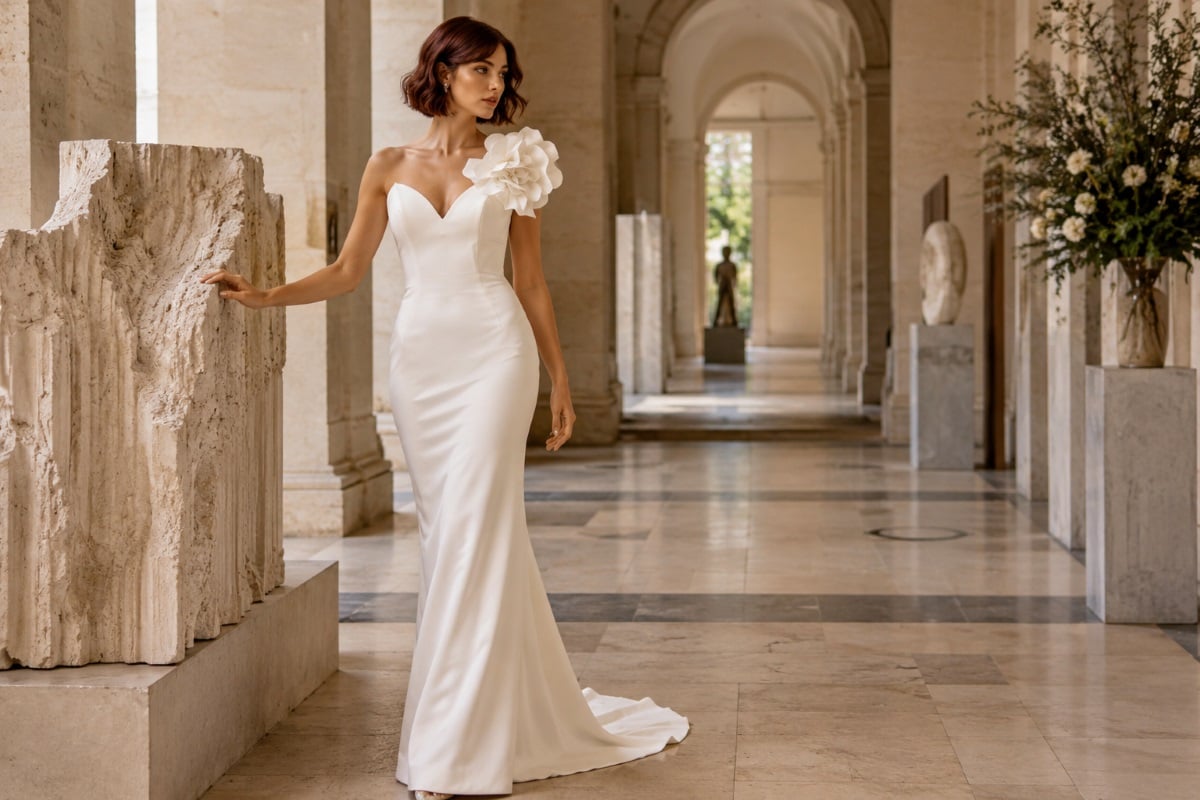 Asymmetrical neckline sleeveless wedding guest dress