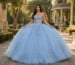 baby blue quinceañera ball gown with tulle skirt and lace appliqué