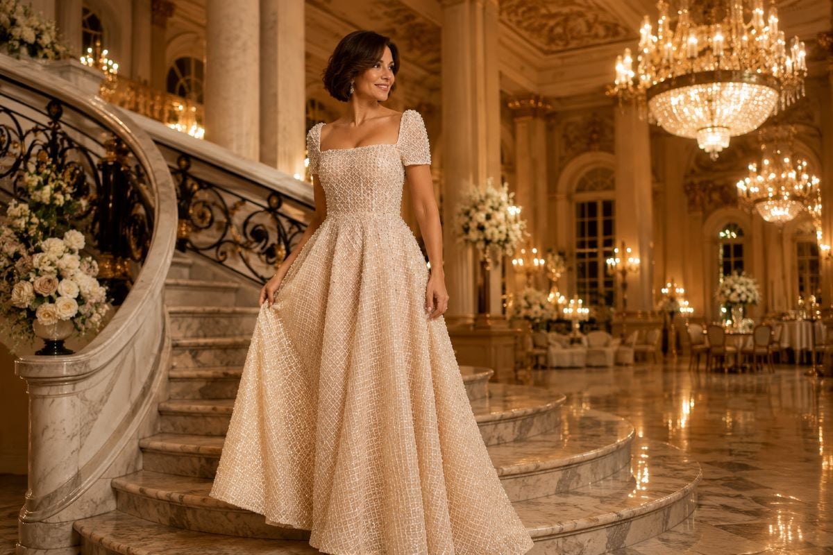 Elegant beaded mother of bride gown