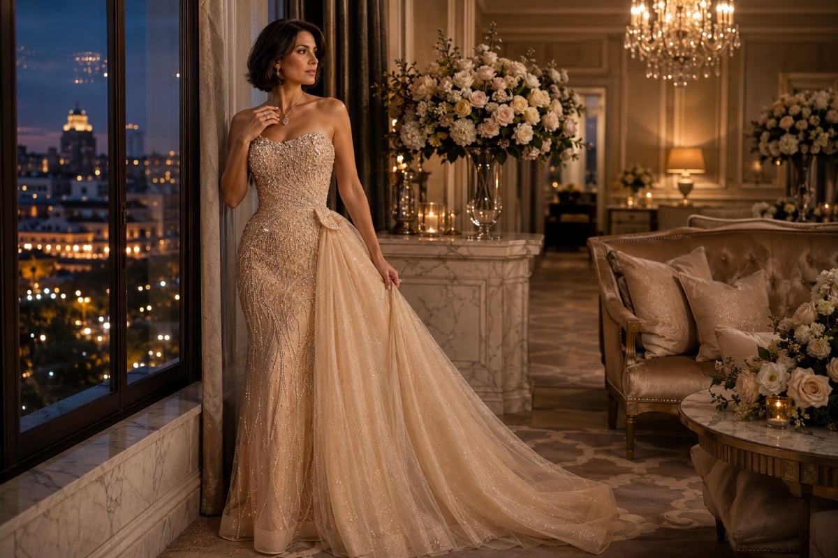 Beaded sweetheart mother of bride gown