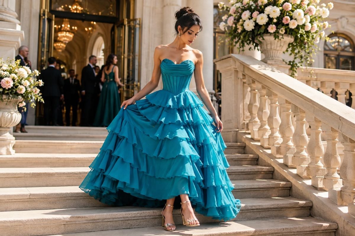 Prom dress with elegant block heel
