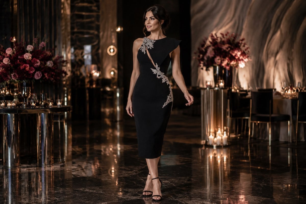 Black crystal mother bride gown