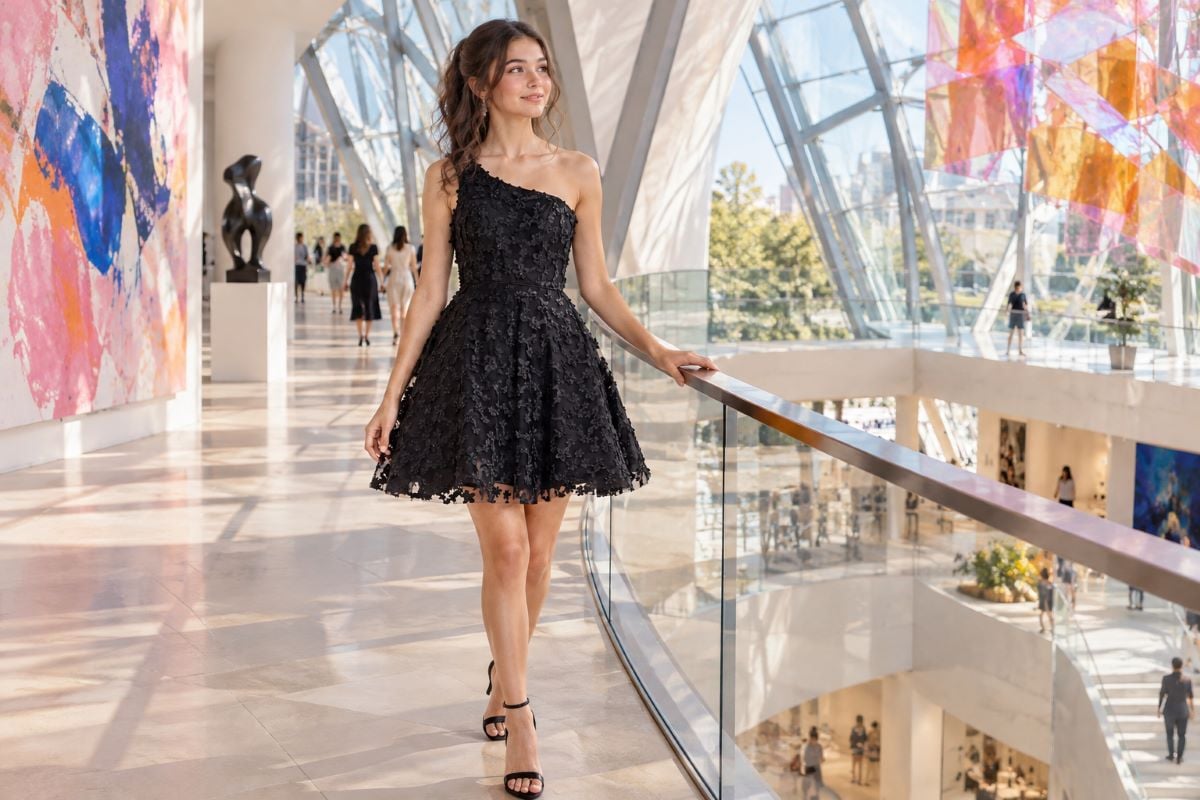 Black floral Bat Mitzvah art dress