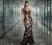 Black floral sequin mermaid evening gown with one-shoulder design