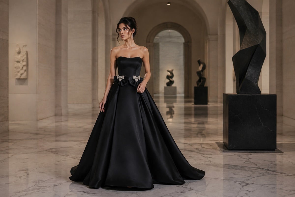 Black strapless ball gown gala look