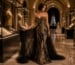 Black gold couture beaded evening gown