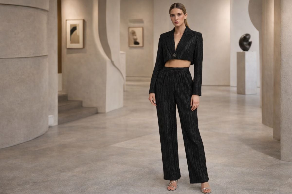 black layered tailored suit contemporary women