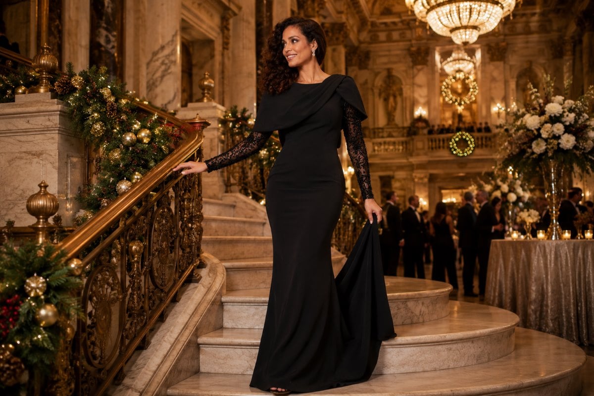 Black mermaid gown at corporate gala