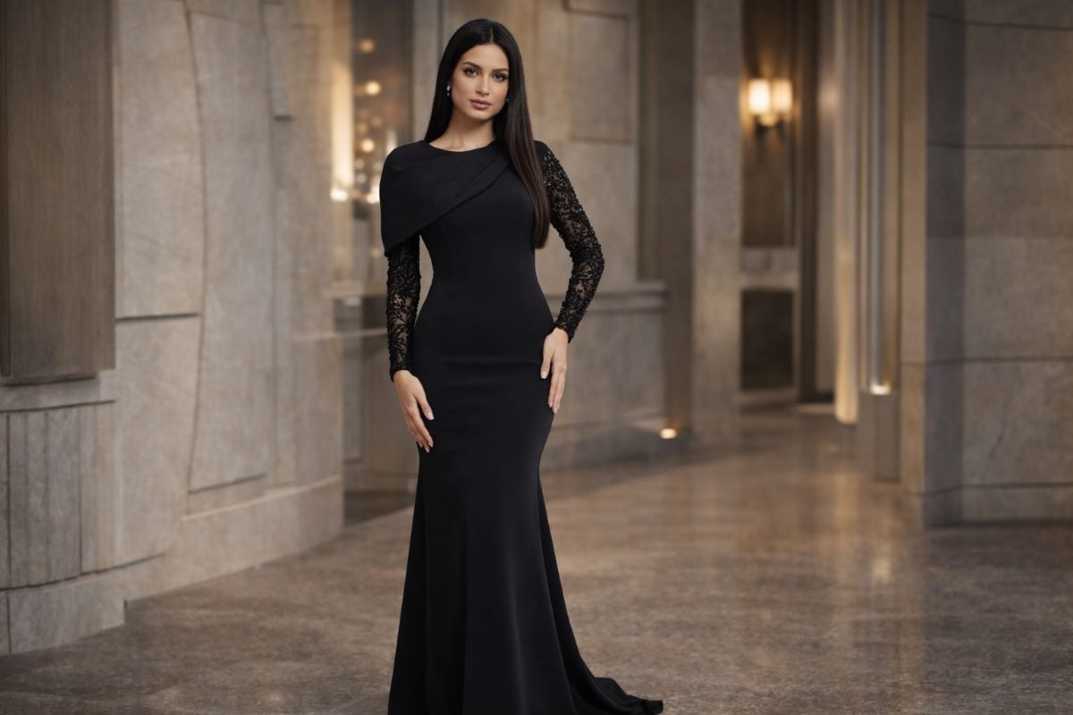 Black modest evening gown