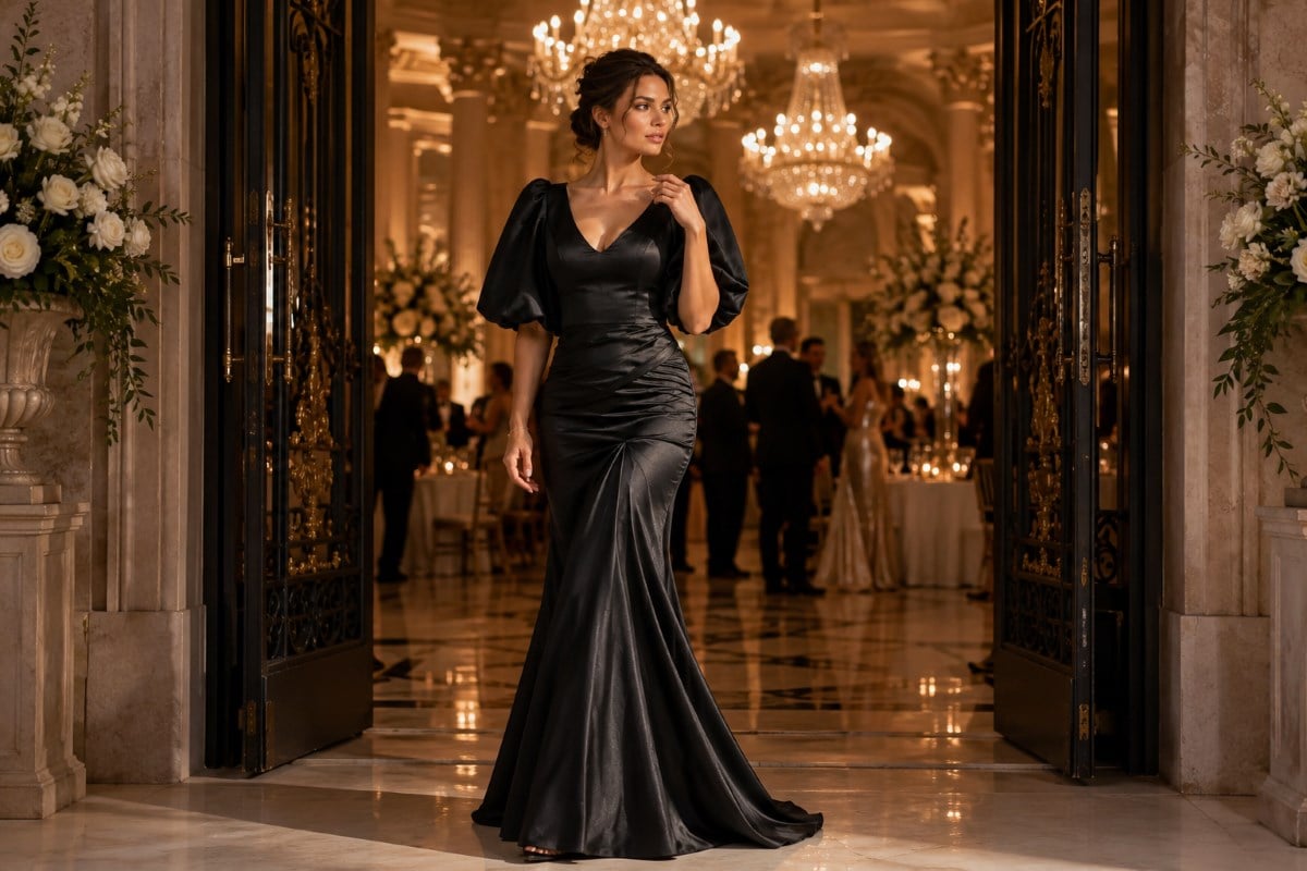 Black satin mermaid gown formal entrance