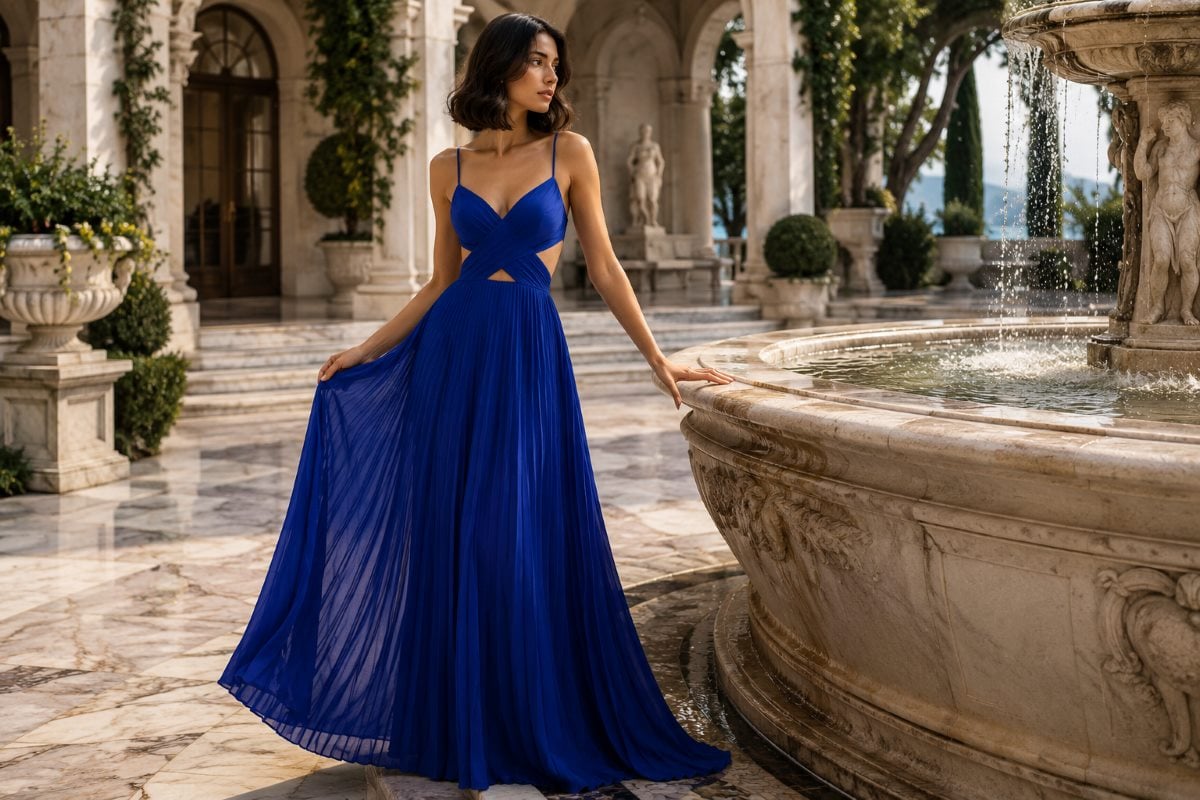 Blue A-line prom gown editorial fashion