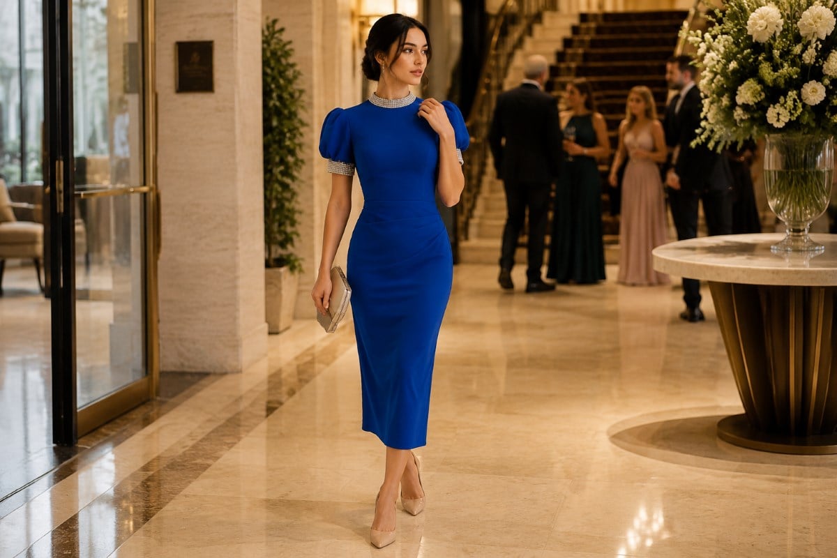 Blue midi semi formal event dress