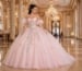 Blush pink floral quinceanera ball gown wedding look