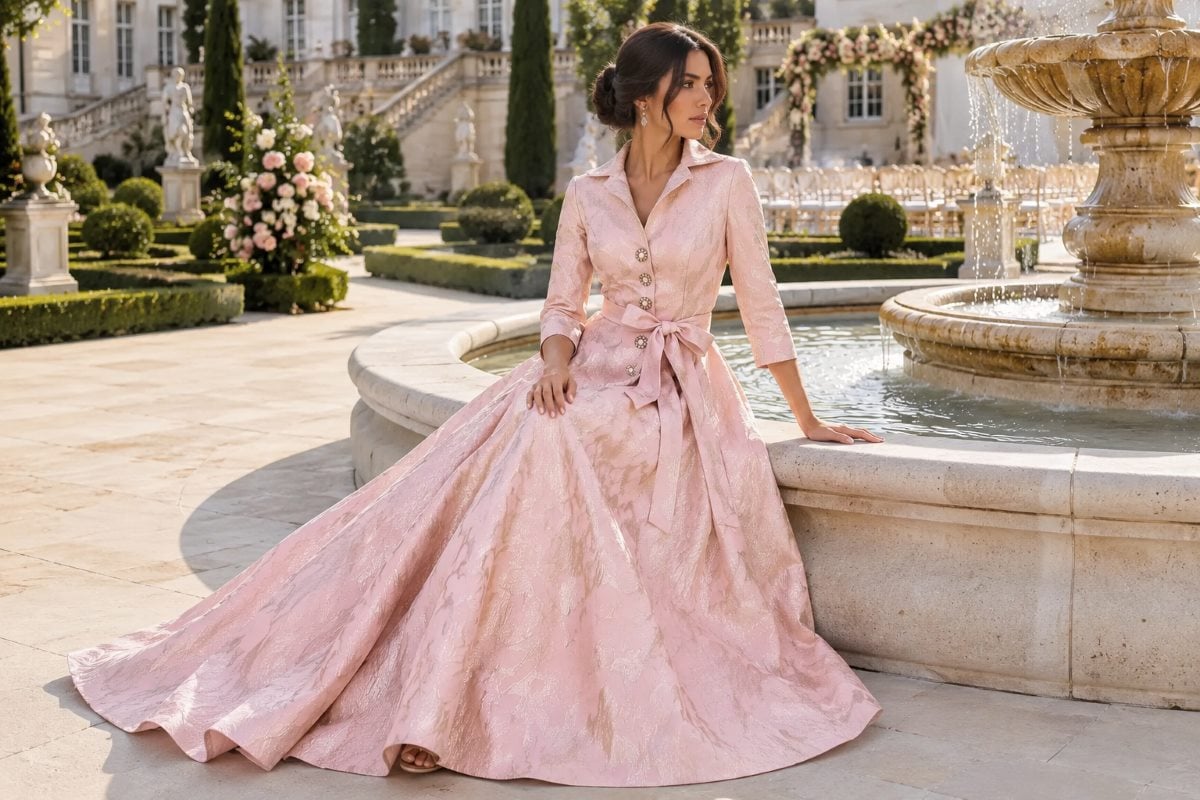 Blush three quarter sleeve mother gown