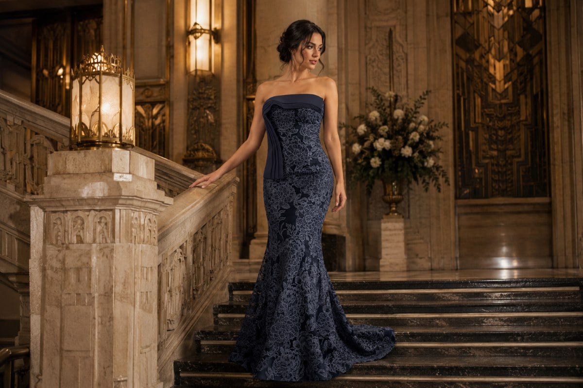 Bold lace mother of the bride dress