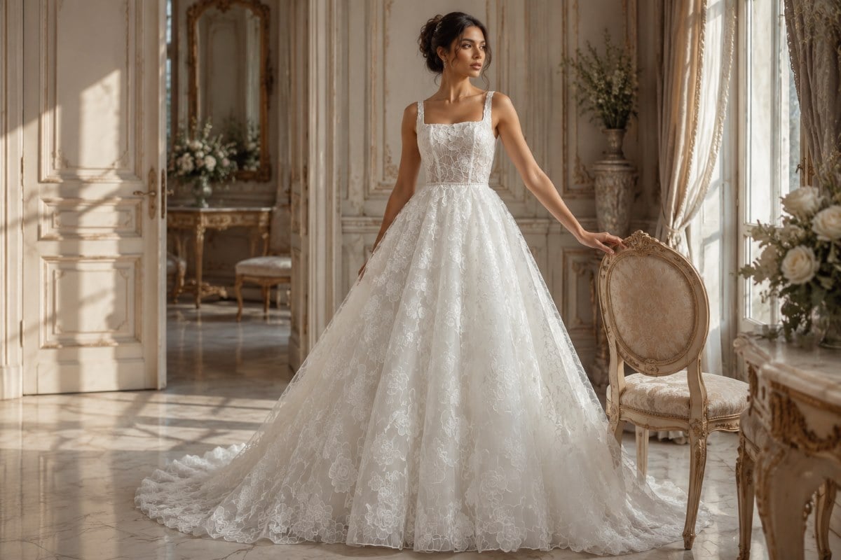Elegant bridal portrait editorial gown