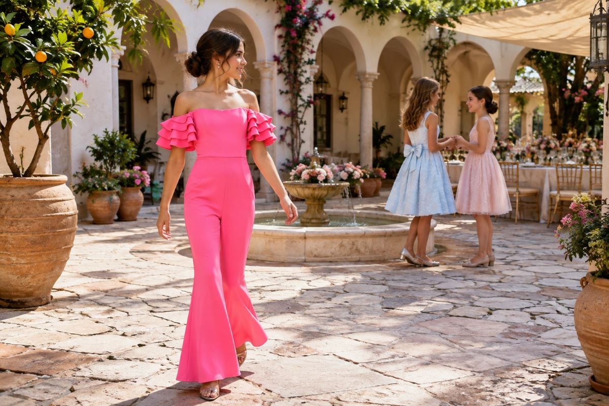 Bright pink formal jumpsuit for eleven-year-old