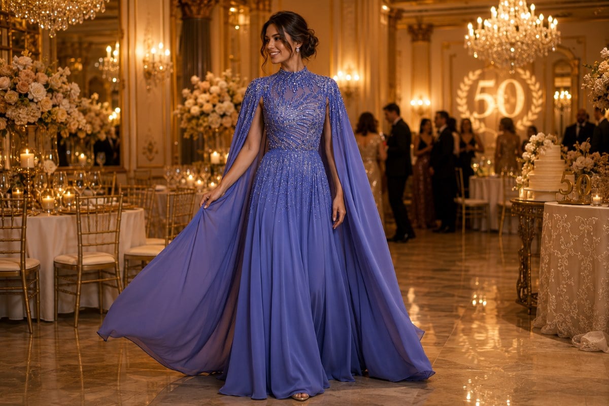 Cape evening gown at golden celebration