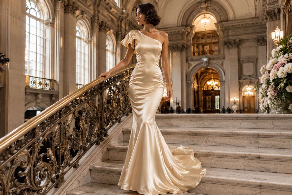 Champagne courthouse wedding guest dress