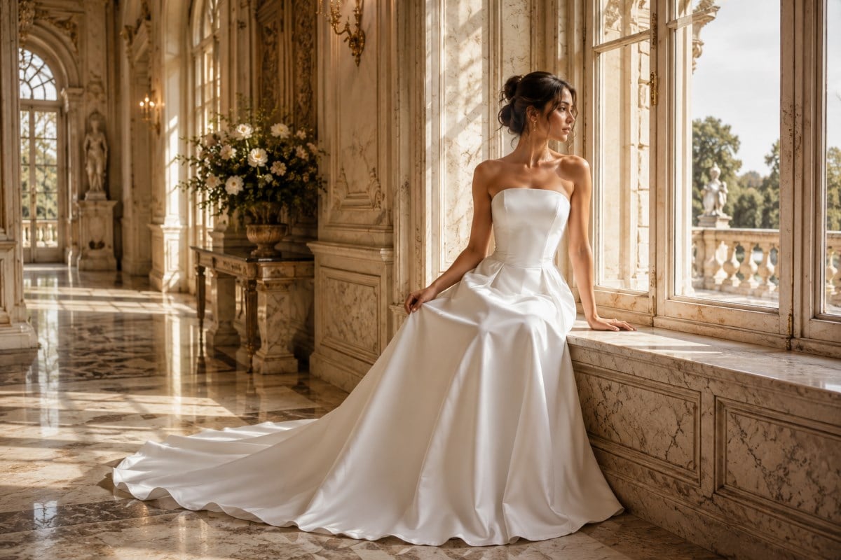 Classic strapless A-line bridal gown