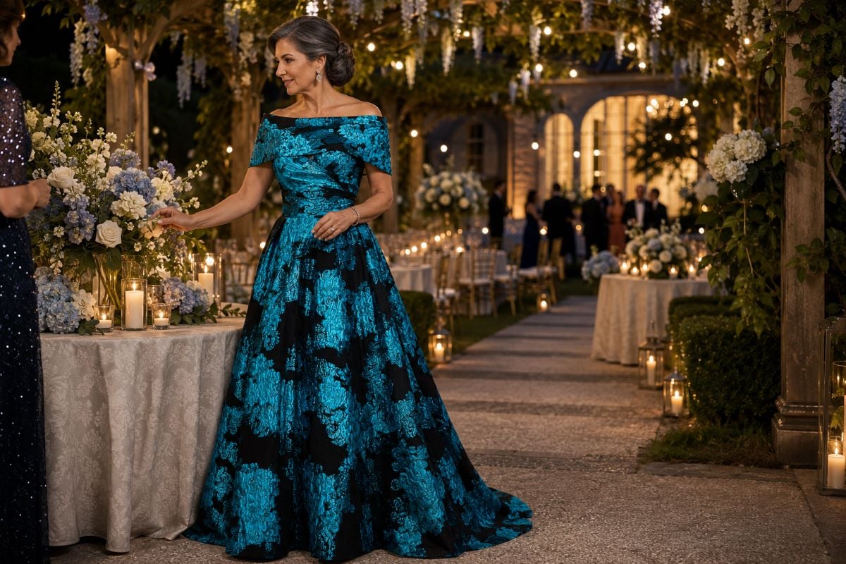Elegant jacquard A-line mother wedding gown