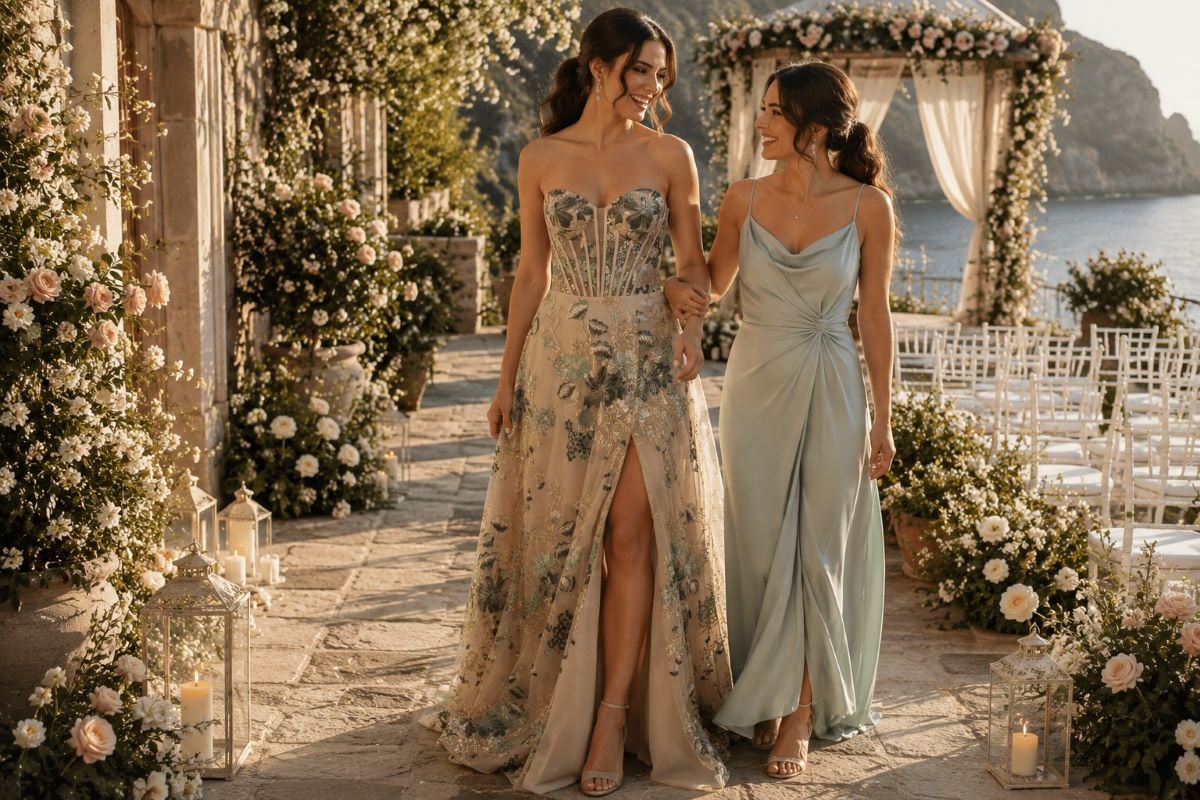 Floral embroidered gown for destination vow renewal